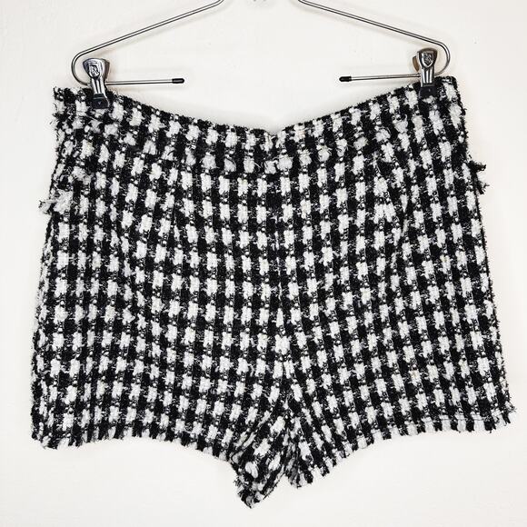 House of Harlow Black and White Checkered Wool Blend Tweed Mini Skort Skirt Lg - Picture 9 of 14